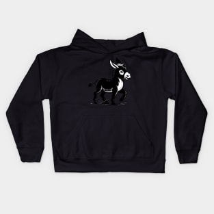 Cute Black and White Donkey Cartoon Animal Art Kids Hoodie